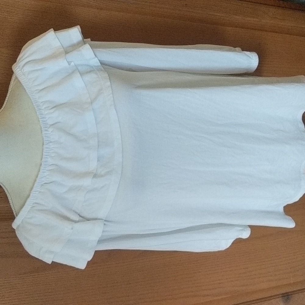 J. Jill White Elastic Ruffle Neck 3/4 Sleeve Tee Tunic,  XL